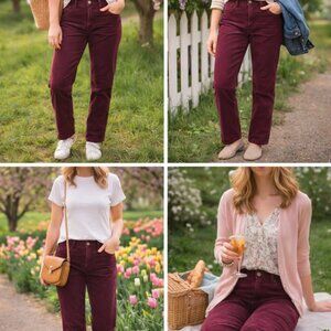 NWT GAP Deep Burgundy Corduroy Pants Women’s 32 / 14R Straight Leg Spring Trend